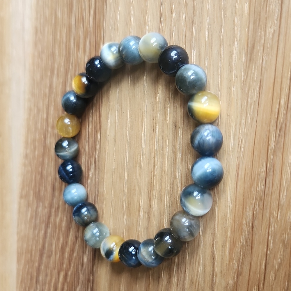 SOLD Golden Blue Tiger Eye Gemstone Beads Bracelet - Picture 7 of 10